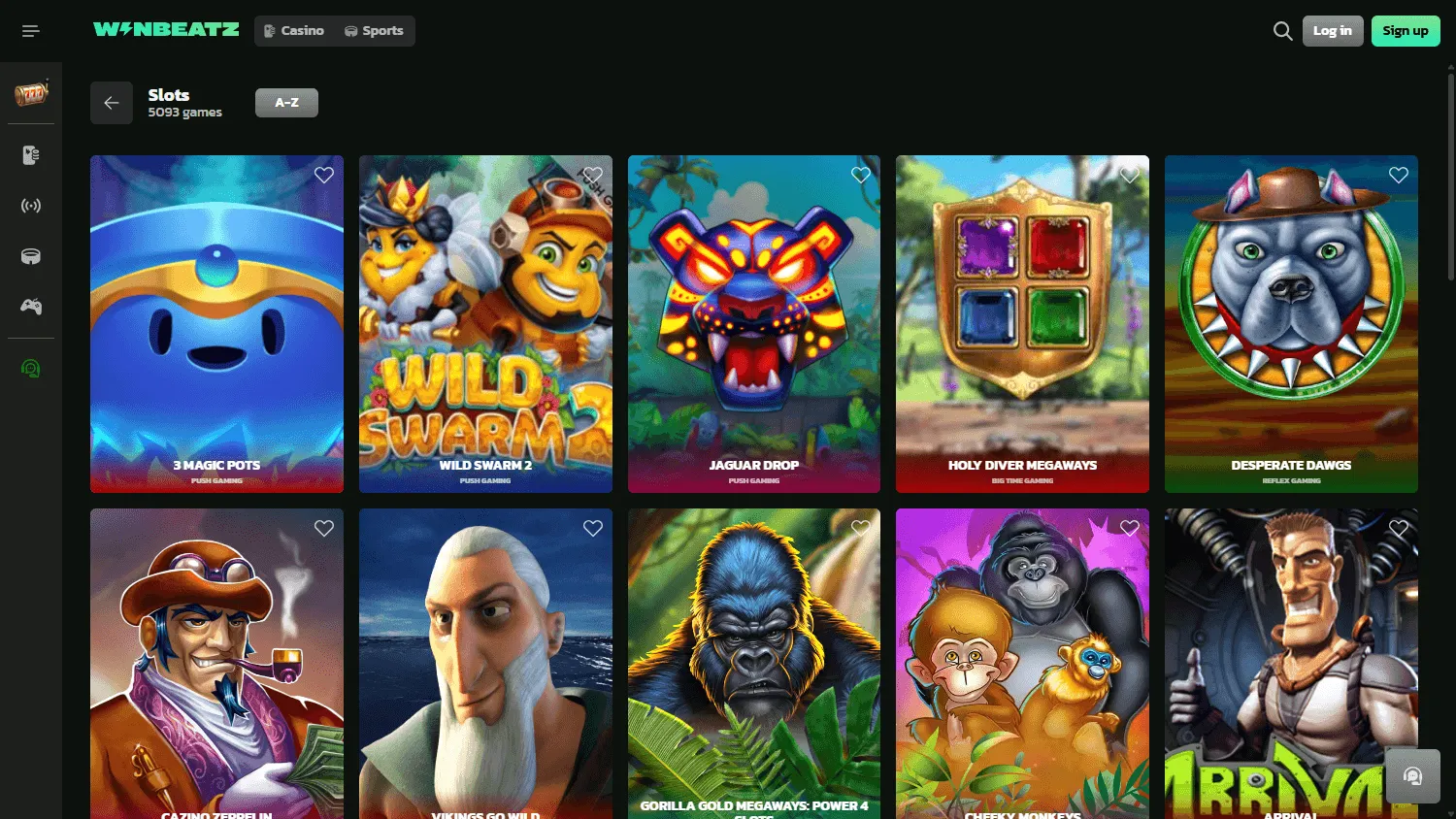 Winbeatz Casino desktop game lobby