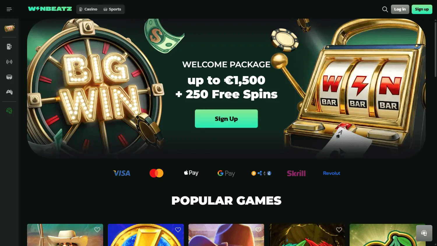 Winbeatz Casino desktop home view