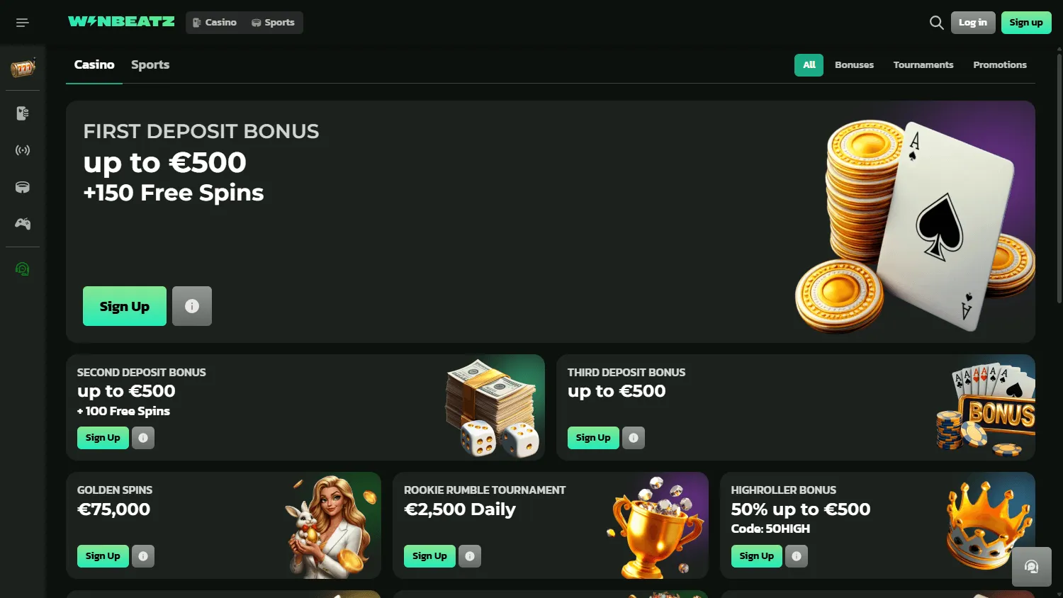 Winbeatz Casino desktop promotions area