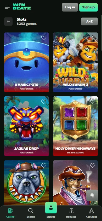 Winbeatz Casino mobile game lobby